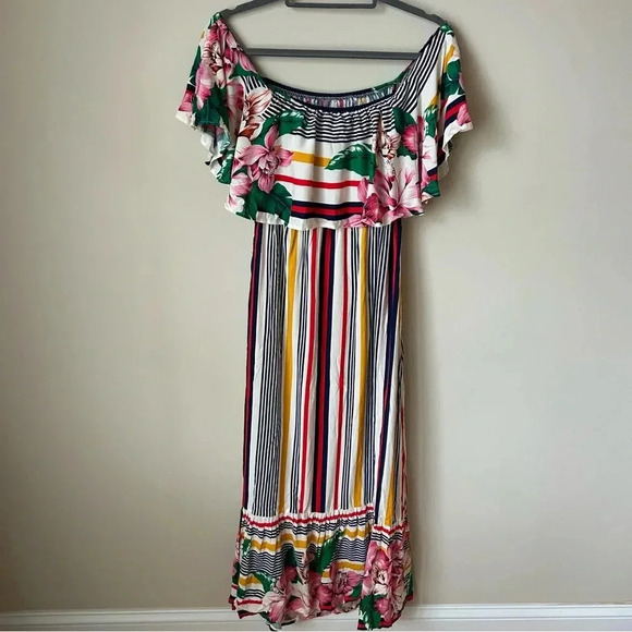 Flying Tomato Off The Shoulder Striped Floral Maxi Dress Women’s Size Small - Picture 6 of 7
